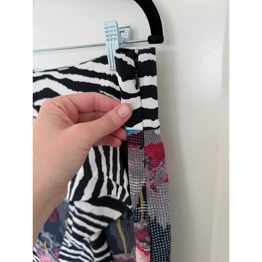 Robert Graham Shannon Floral Zebra Print Silk Skirt 10